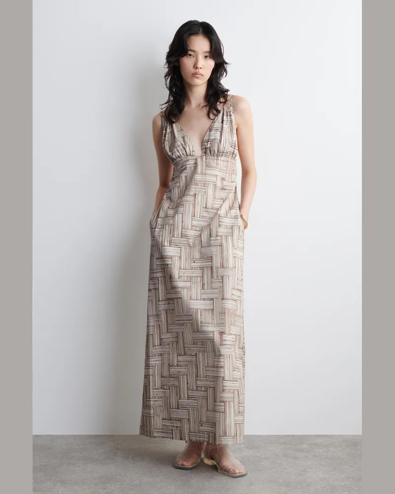 COS Maxikleid Mit V-Ausschnitt Und Print Blau