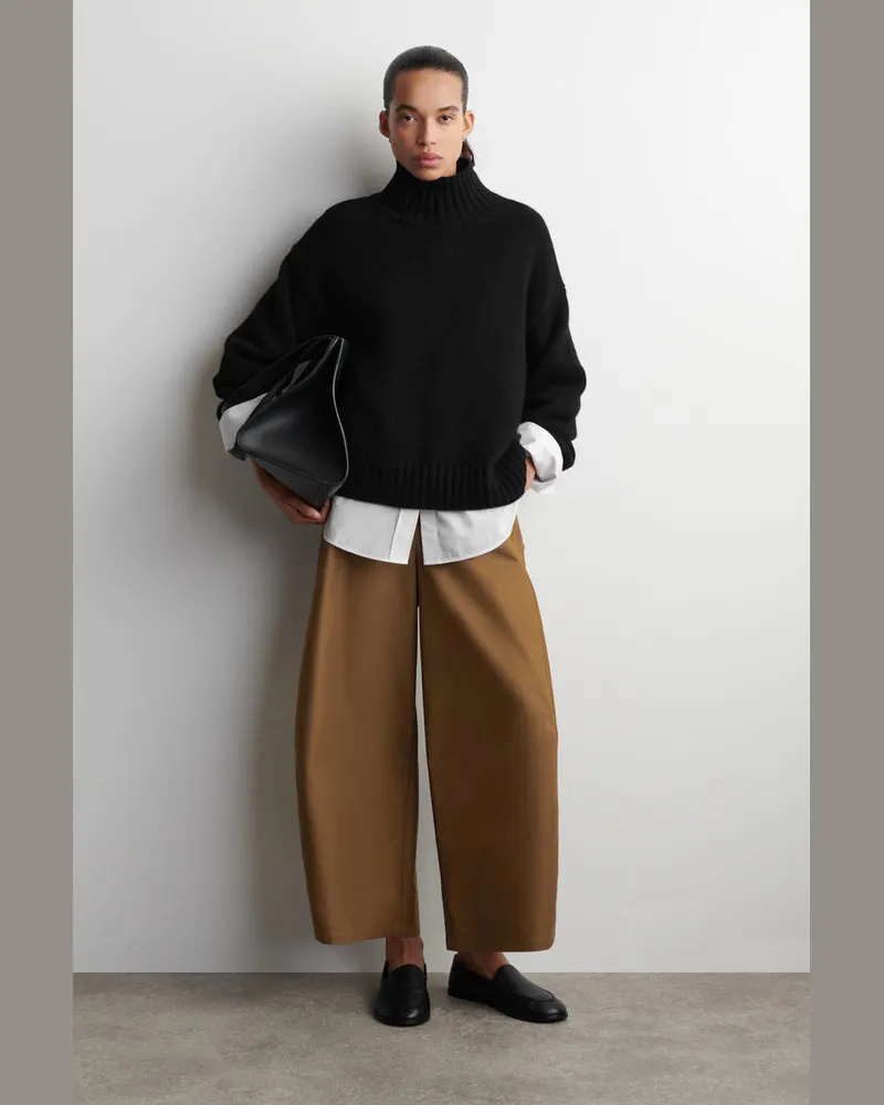 COS Cropped Barrel-Leg Cotton Trousers Beige