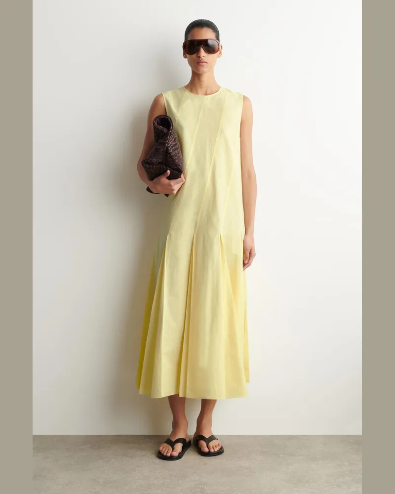 COS Pleated Cotton-Linen Maxi Dress Gelb