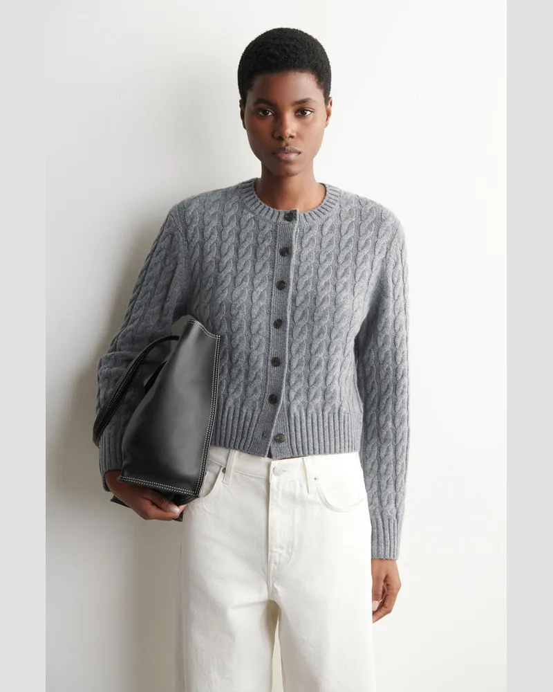 COS Strickjacke Aus Merinowolle Mit Zopfstrickmuster Grau