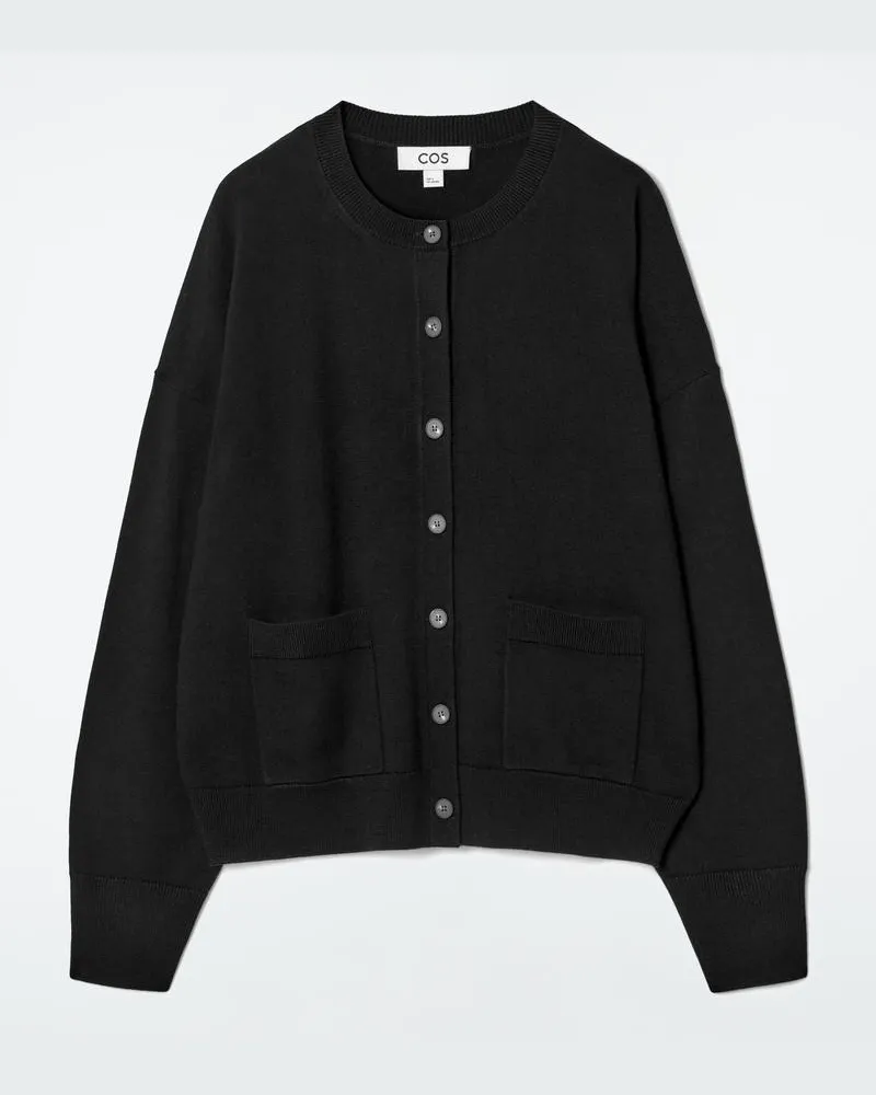 COS Strickjacke Aus Merinowolle Mit Rundhalsausschnitt Schwarz