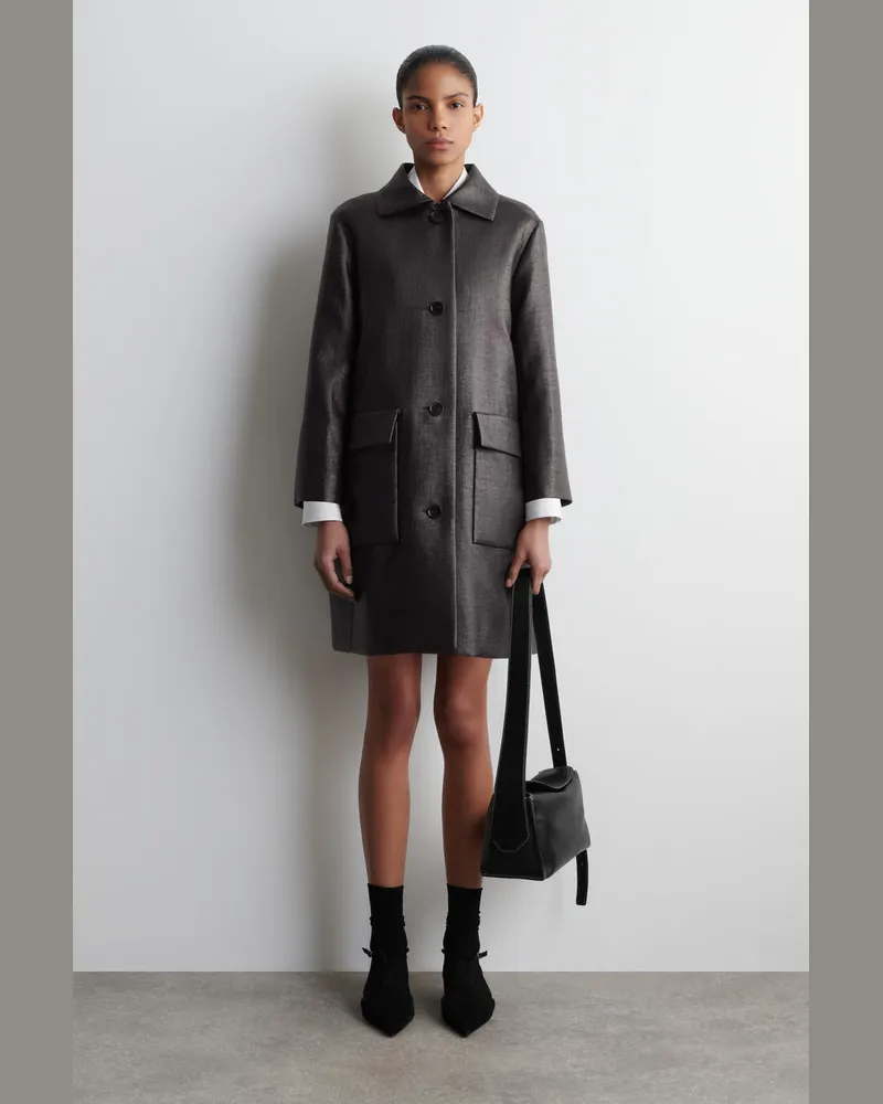 COS Einreihiger Strukturierter Mantel Grau