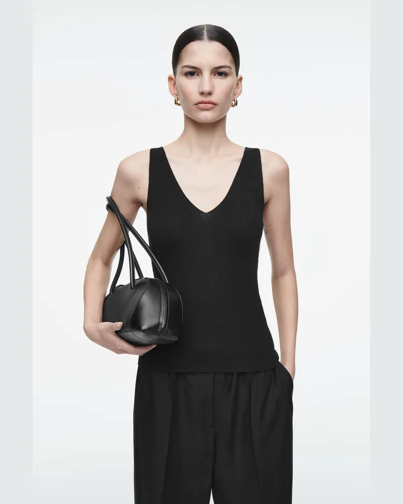 COS Schmales Geripptes Tanktop Aus Kaschmir Schwarz