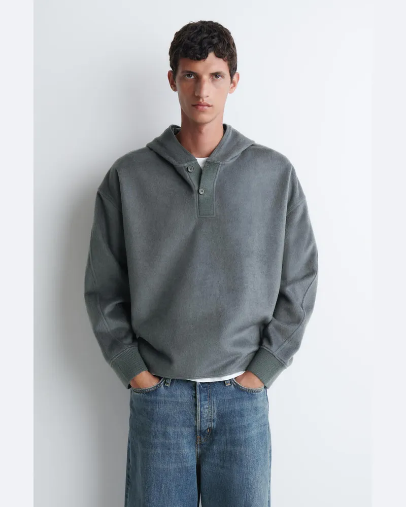 COS Henley-Kapuzenpullover Aus Gebürstetem Jersey Grau