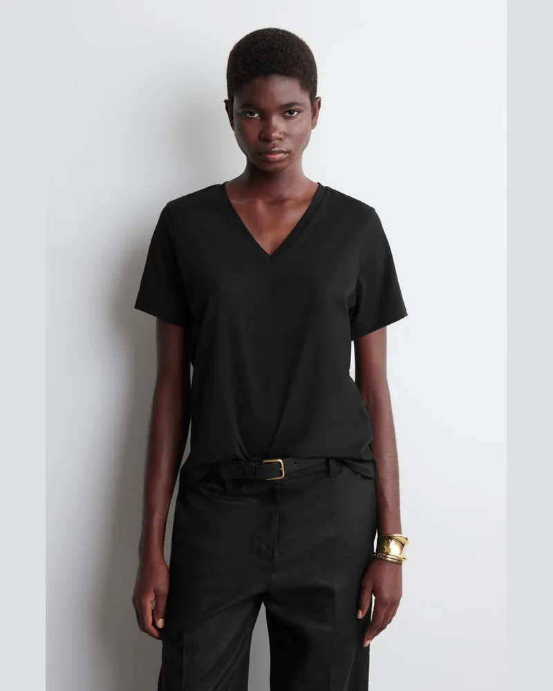 COS T-Shirt Aus Baumwolle Mit V-Ausschnitt Schwarz