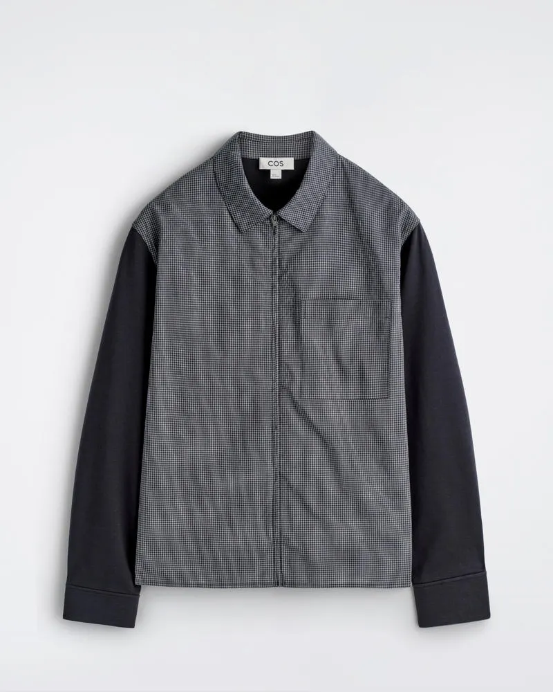 COS Karierte Harrington-Jacke Mit Jersey-Partie Blau