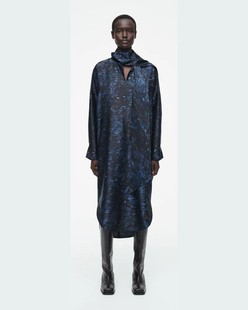 COS Bedrucktes Midikleid Mit Schaldetail Blau