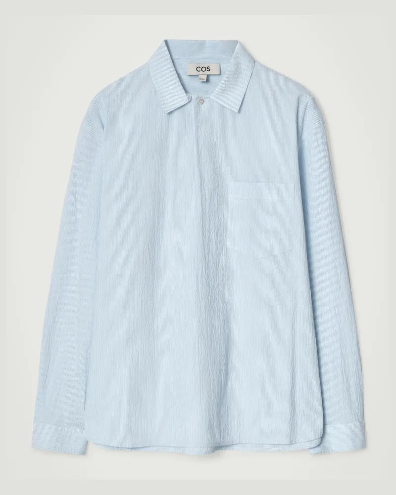 COS Popover-Hemd Aus Baumwoll-Seersucker Blau