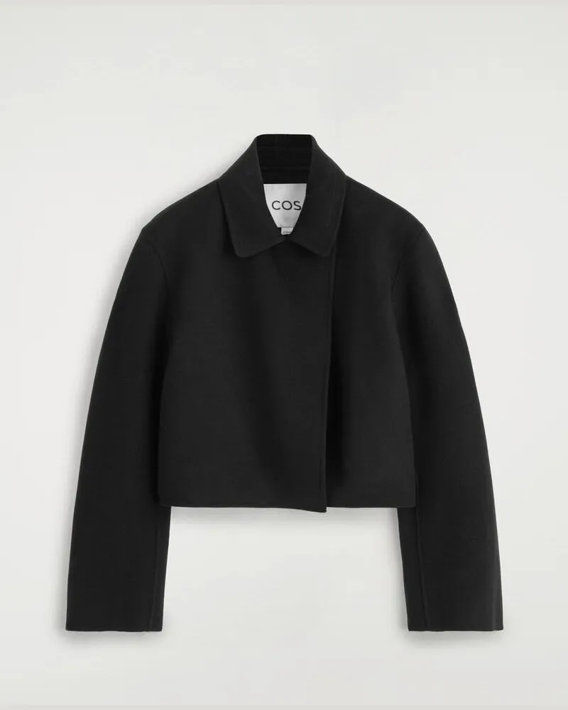 COS Verkürzte Oversized-Jacke Aus Doubleface-Wolle Schwarz