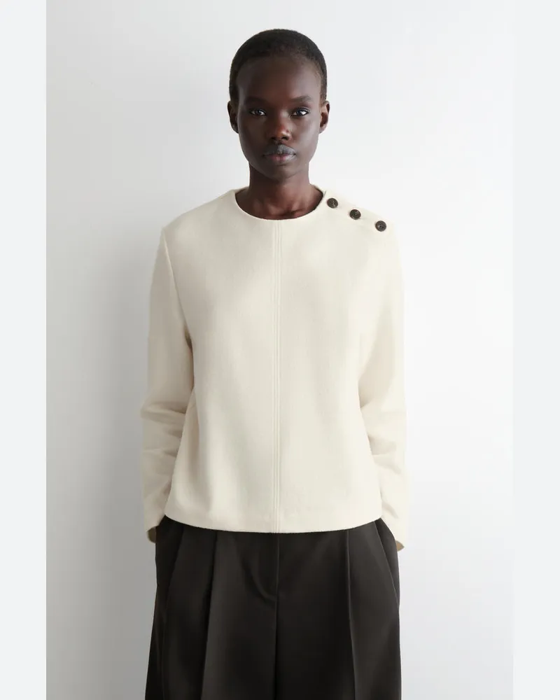 COS Sweatshirt Aus Kochwolle Mit Knopfdetails Weiß