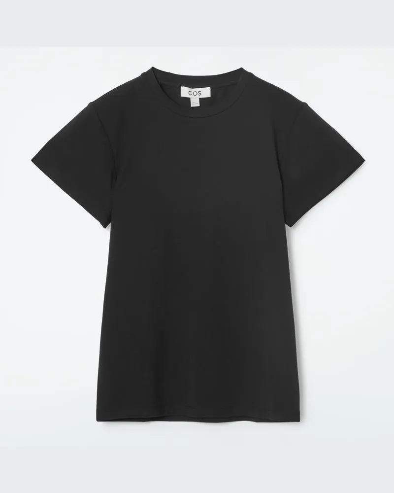 COS Leicht Verkürztes Schmal Geschnittenes T-Shirt Schwarz
