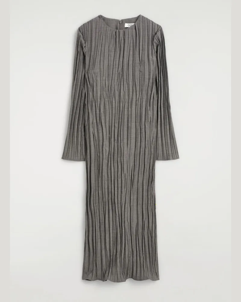 COS Plissiertes Midikleid In Knitteroptik Grau
