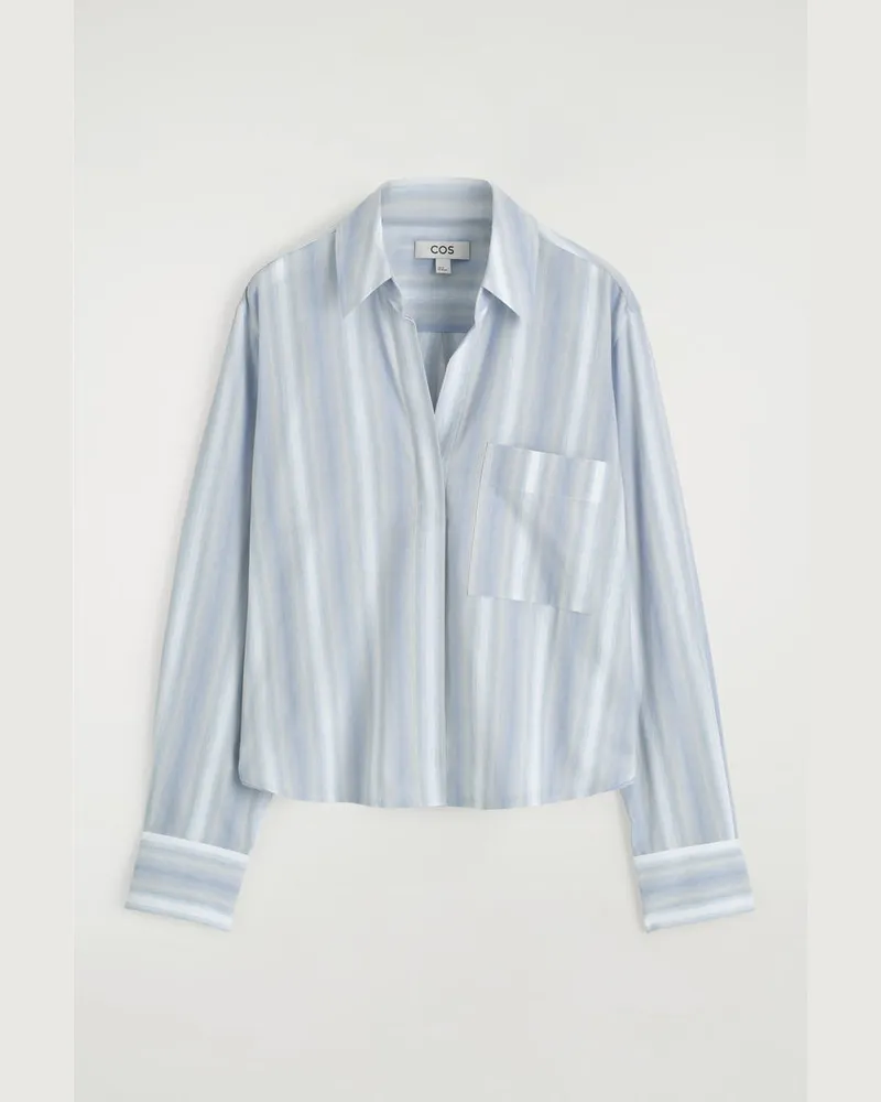 COS Verkürztes Baumwollhemd Mit Streifen Blau