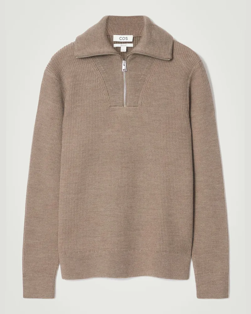 COS Pullover Aus Woll-Baumwoll-Mix Mit Reissverschluss Beige