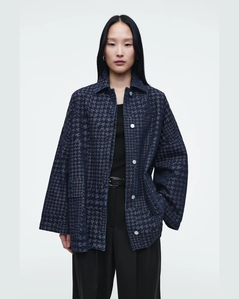 COS Jeansjacke Aus Jacquard Mit Hahnentrittmuster Blau