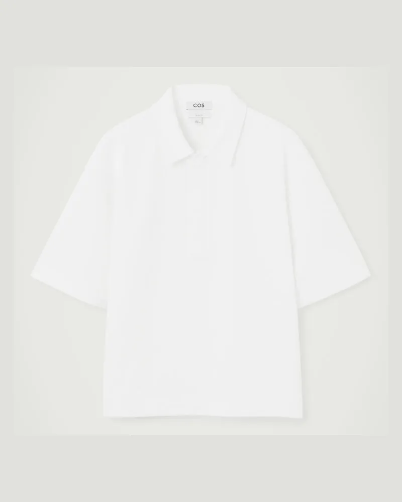 COS Seersucker-Poloshirt Mit Kurzem Reissverschluss Weiß