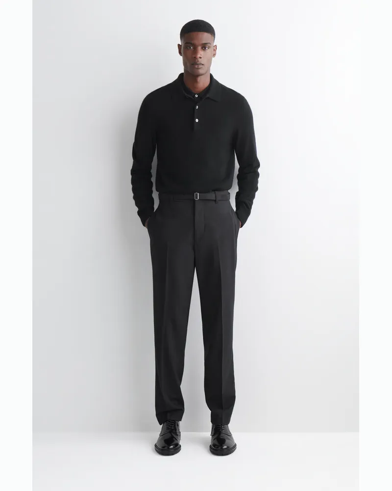 COS Schmal Geschnittene Hose Aus Woll-Mix Mit Gürtel Grau