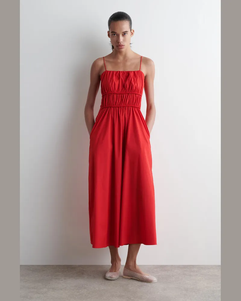 COS Midikleid Aus Baumwolle Mit Raffungen Rot