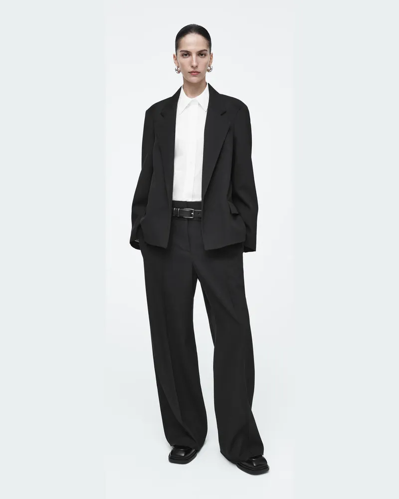 COS Hose Aus Woll-Twill Mit Weitem Bein Schwarz