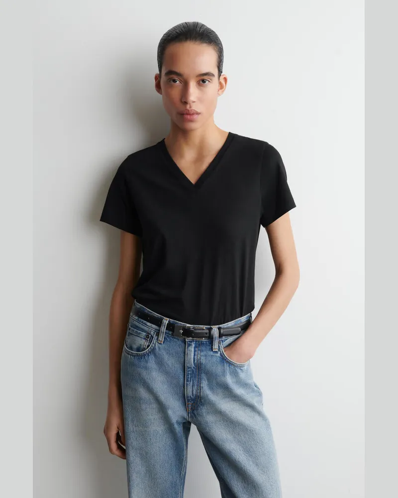 COS T-Shirt Aus Baumwolle Mit V-Ausschnitt Schwarz