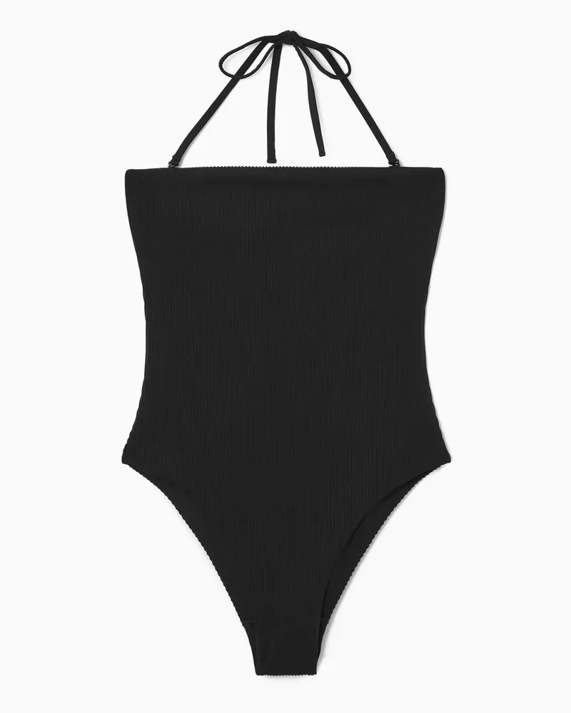 COS Gerippter Bandeau-Badeanzug Schwarz