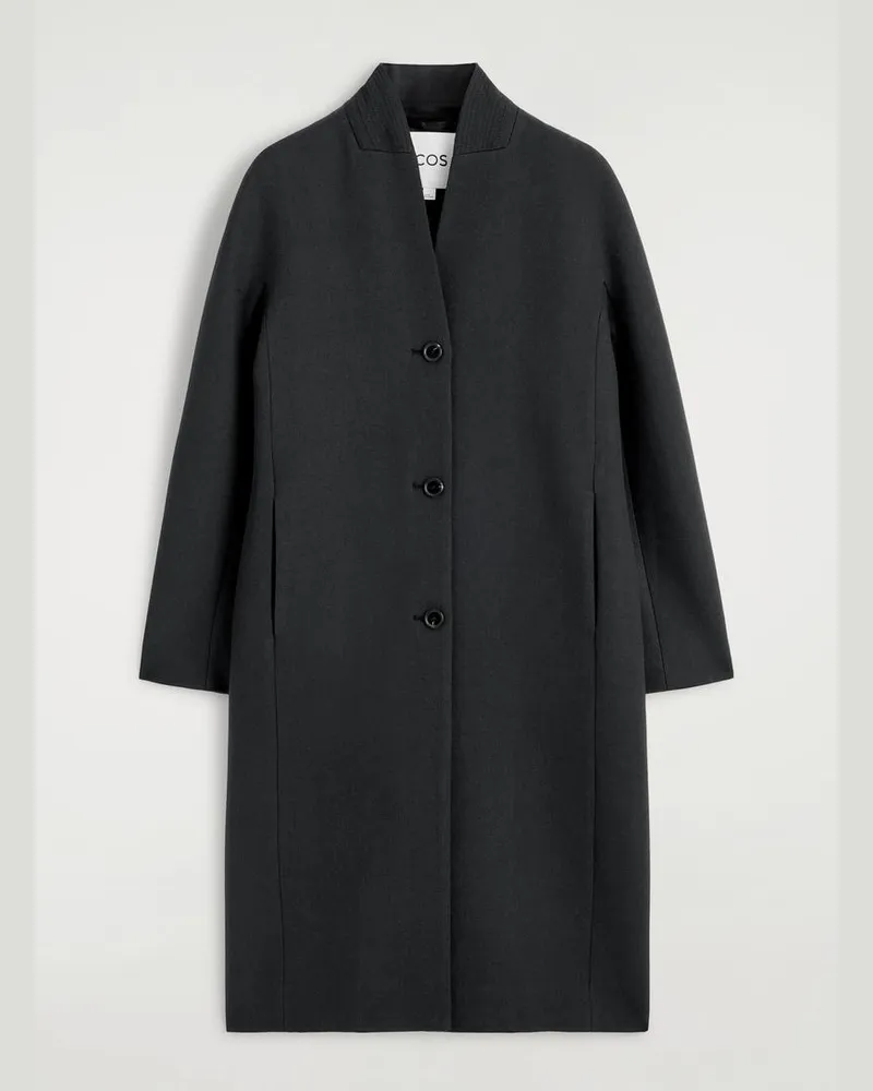 COS Kragenloser Mantel Aus Woll-Twill Grau