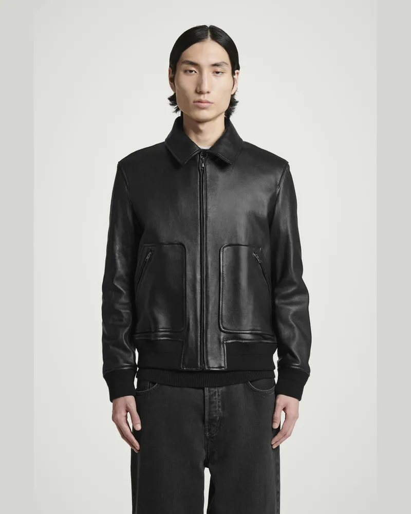 COS Bomberjacke Aus Leder Schwarz