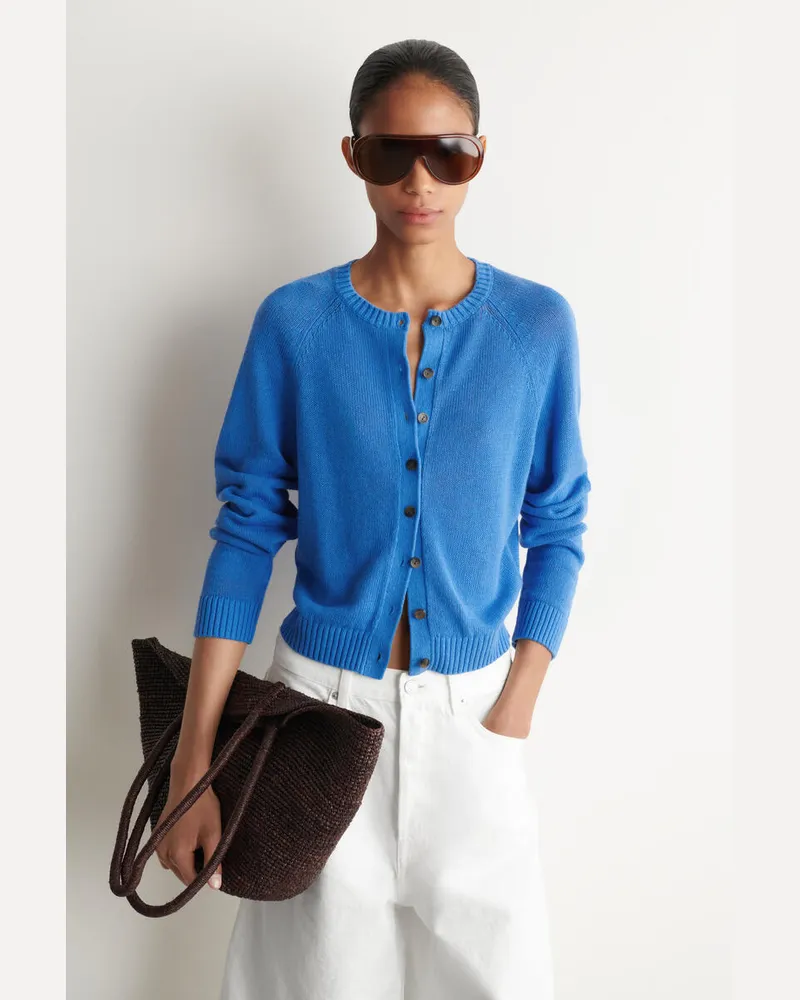 COS Strickjacke Aus Leinen Blau