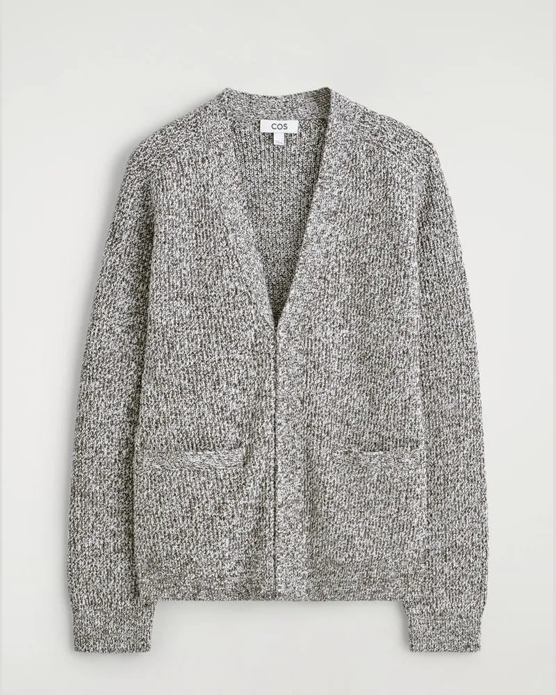 COS Flecked V-Neck Zip-Up Cardigan Braun