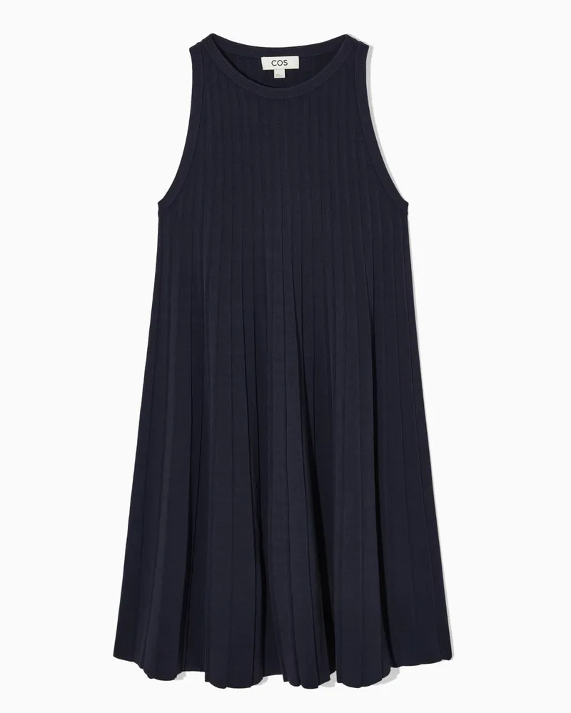 COS Plissiertes Minikleid In A-Linie Blau