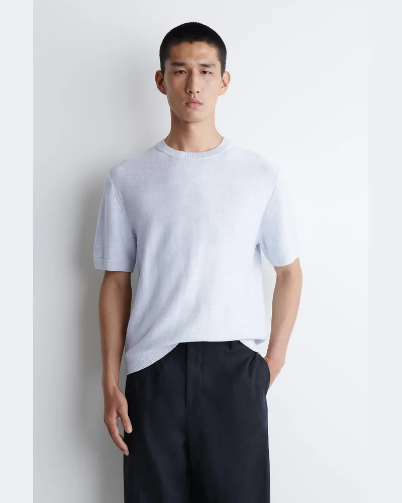COS Strick-T-Shirt Aus Leinen-Baumwoll-Mix Blau