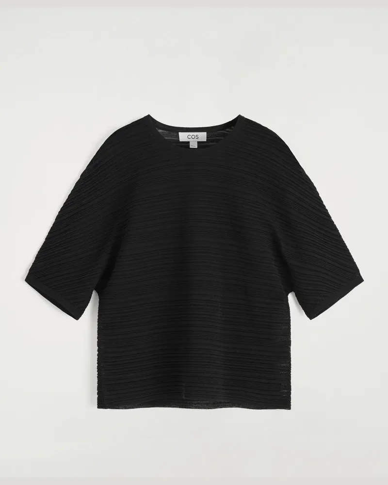 COS Plissiertes Strick-T-Shirt Schwarz