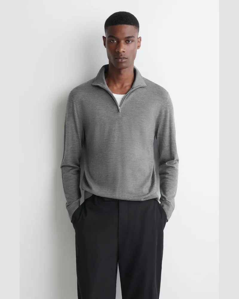 COS Pullover Aus Merinowolle Mit Reissverschluss Grau