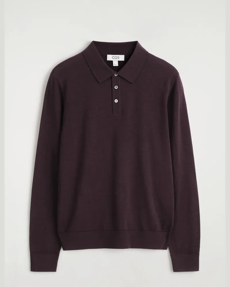 COS Schmal Geschnittenes Poloshirt Aus Merinowolle Rot