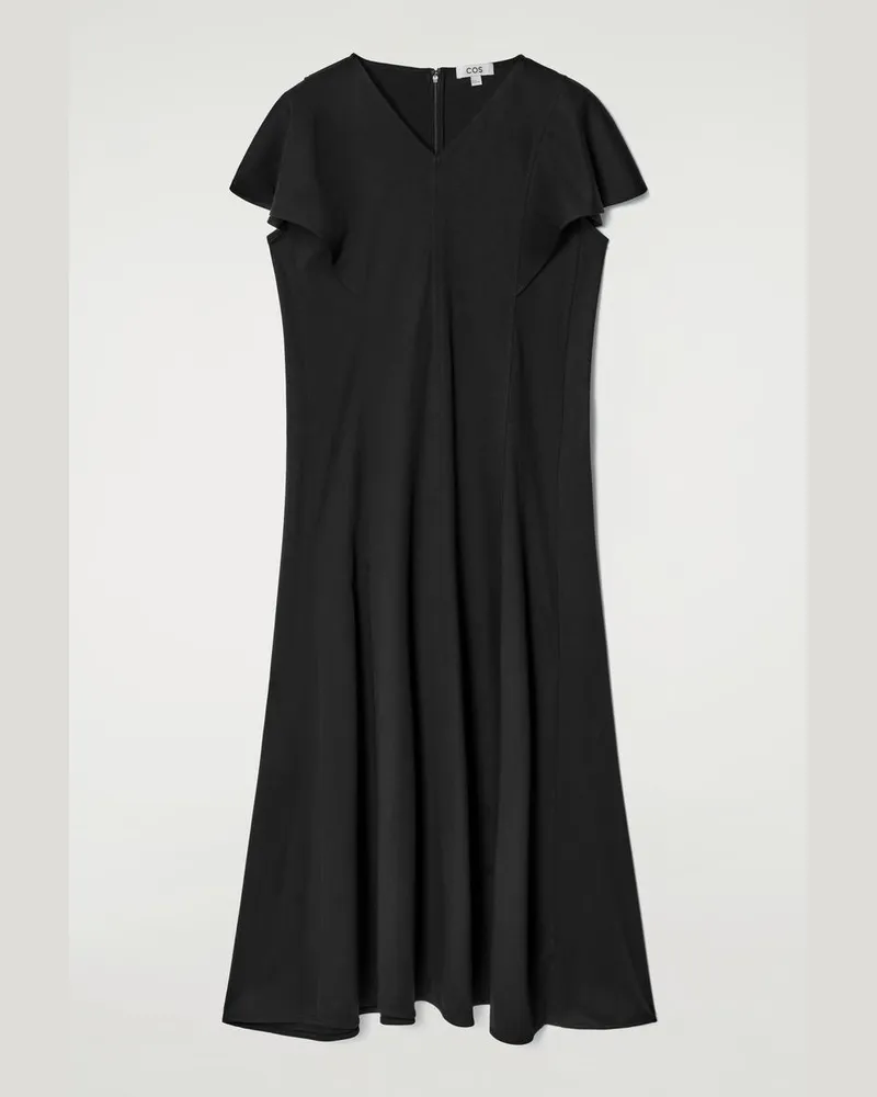 COS Midikleid Aus Baumwolle Mit Blütenärmeln Schwarz