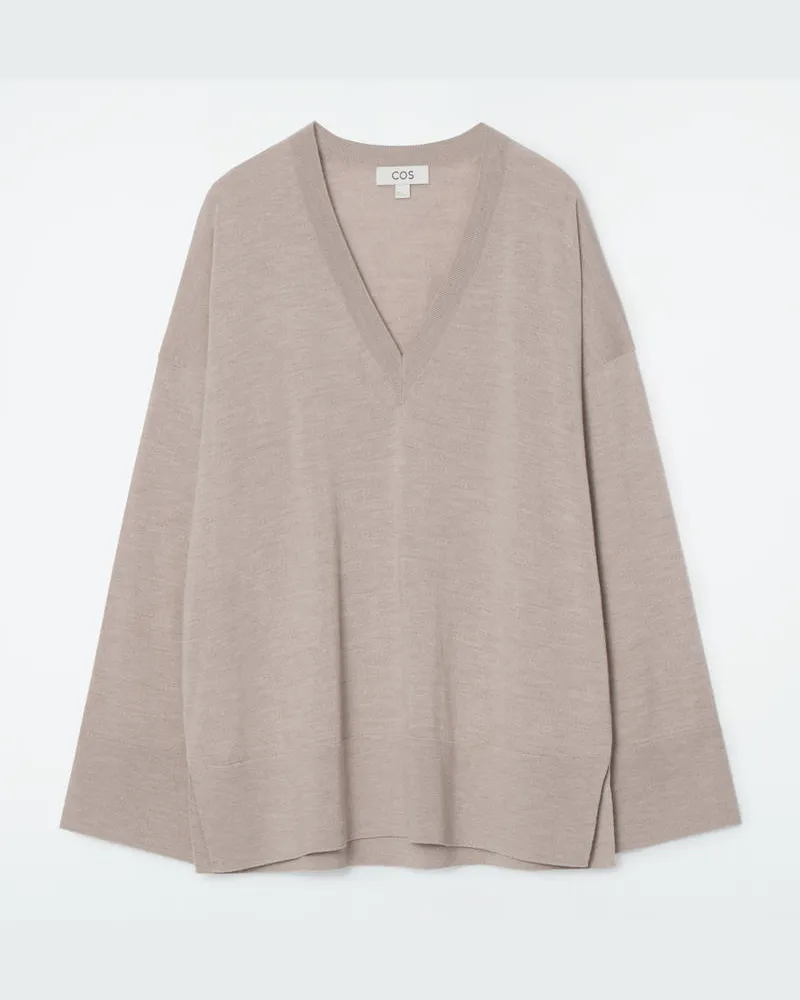 COS Pullover Aus Merinowolle Mit V-Ausschnitt Beige