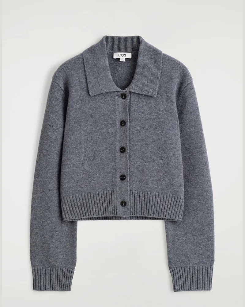 COS Strickjacke Aus Merinowolle Mit Kragen Grau