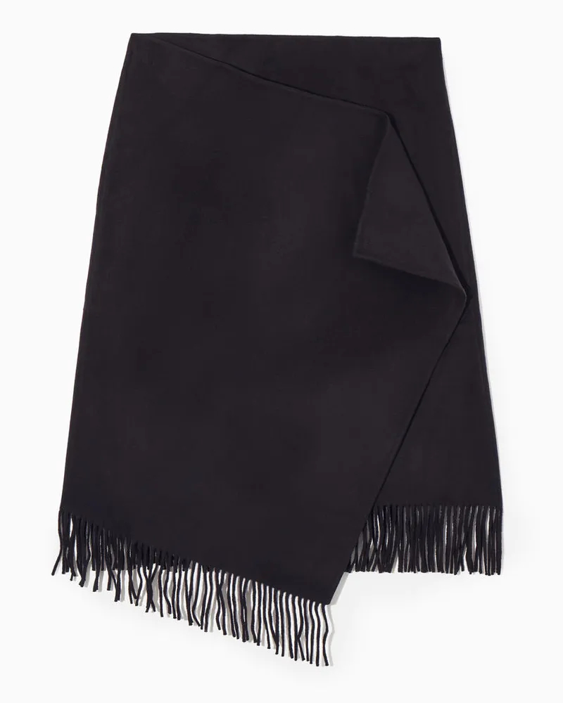 COS Midi-Wickelrock Aus Wolle Mit Fransen Blau