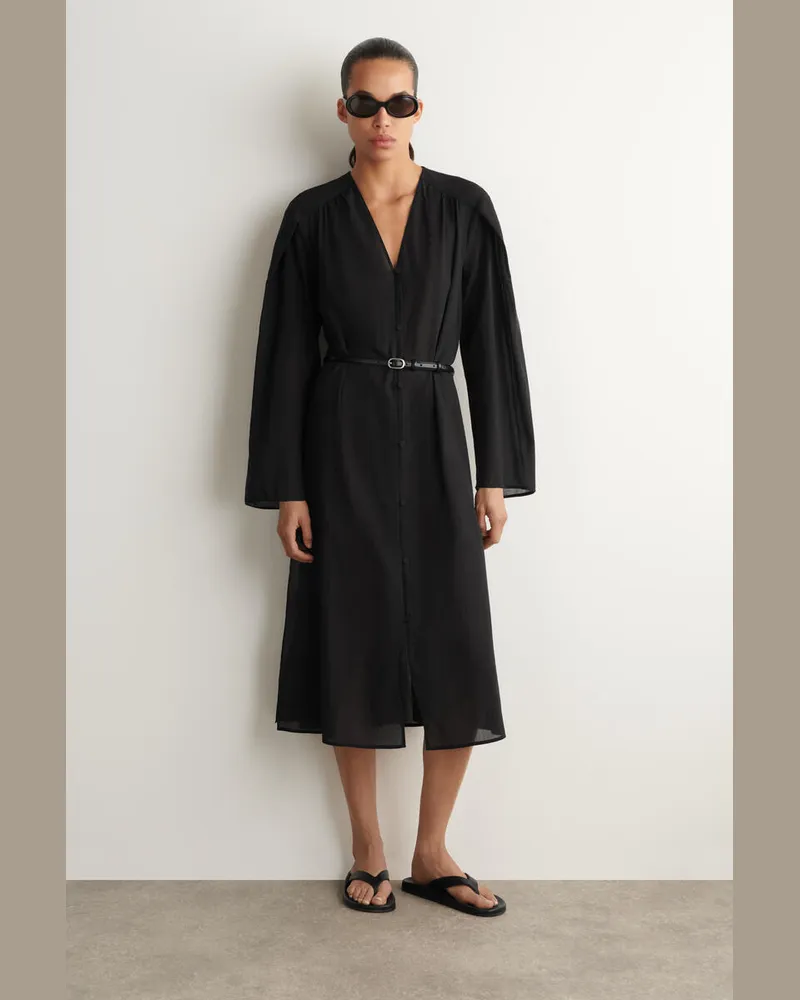 COS Midikleid Aus Leichter Baumwolle Mit Raffungen Schwarz