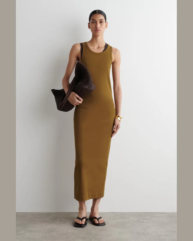 COS Geripptes Schlauchkleid Beige