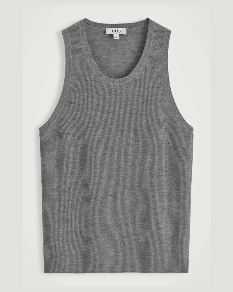 COS Geripptes Strick-Tanktop Aus Merinowolle Grau
