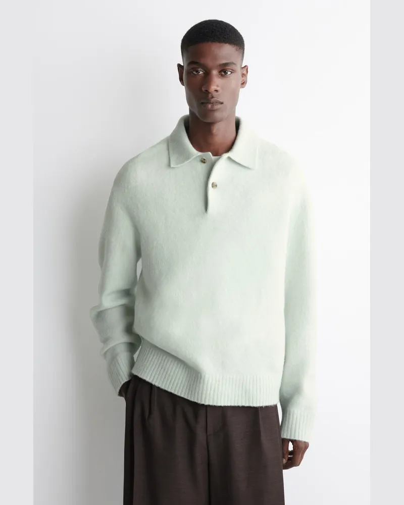 COS Poloshirt Aus Gebürsteter Wolle Blau