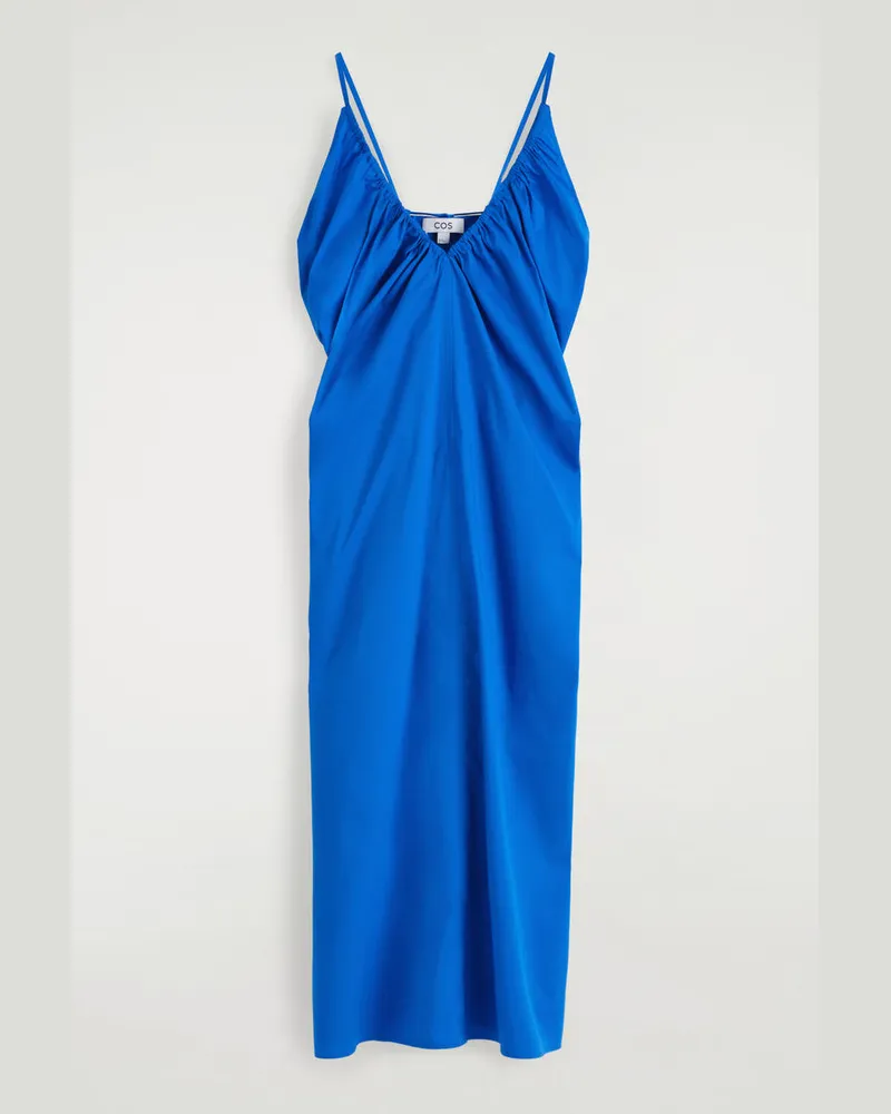COS Maxikleid Mit Raffungen Und V-Ausschnitt Blau
