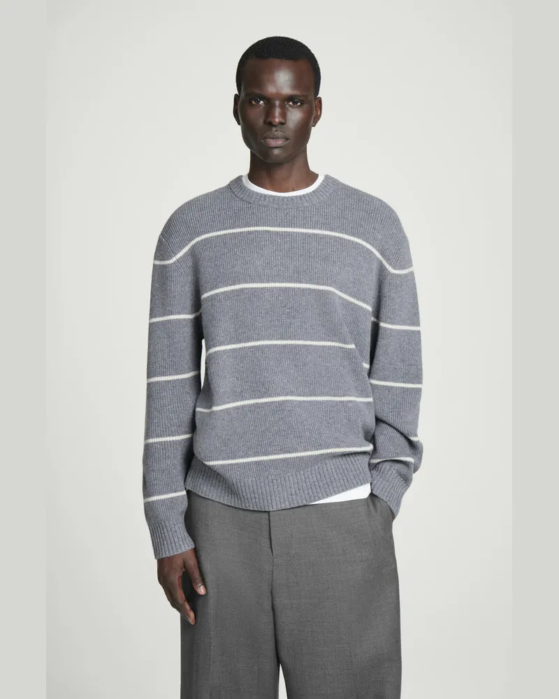 COS Gestreifter Pullover Aus Woll-Yak-Mix Grau