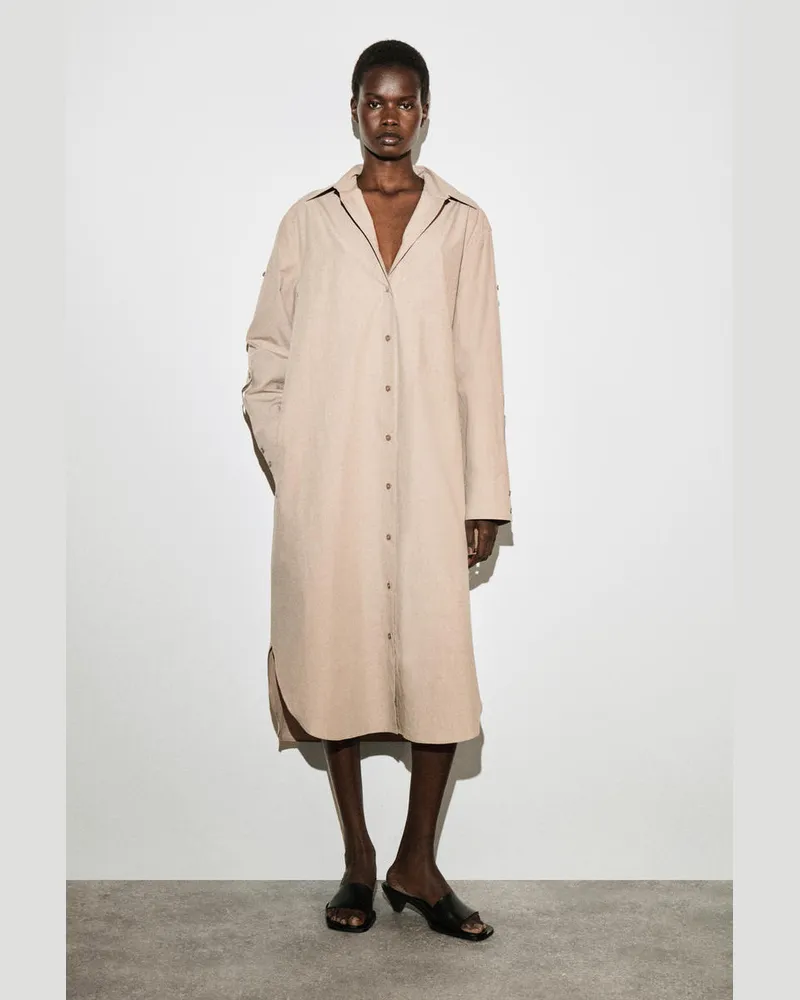 COS Hemdkleid Aus Baumwolle In Midilänge Beige