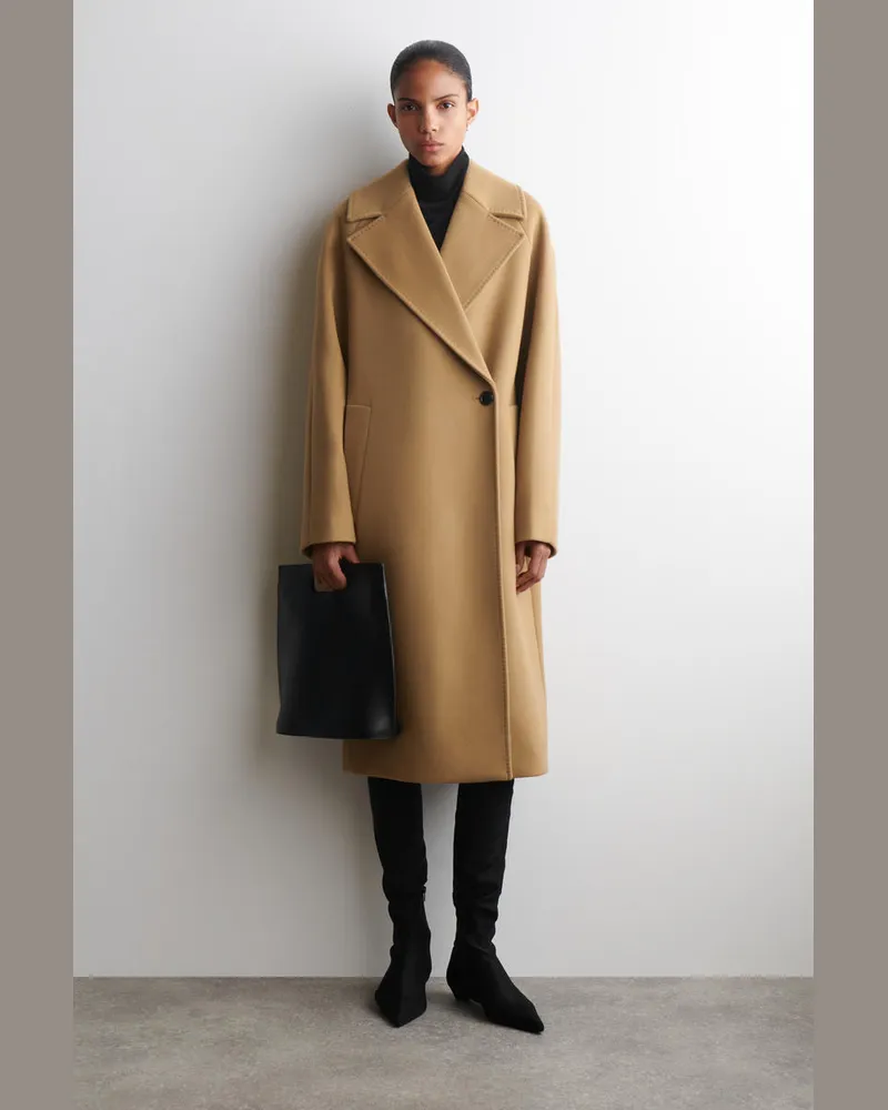COS Doppelreihiger Langer Oversized-Mantel Aus Wolle Beige