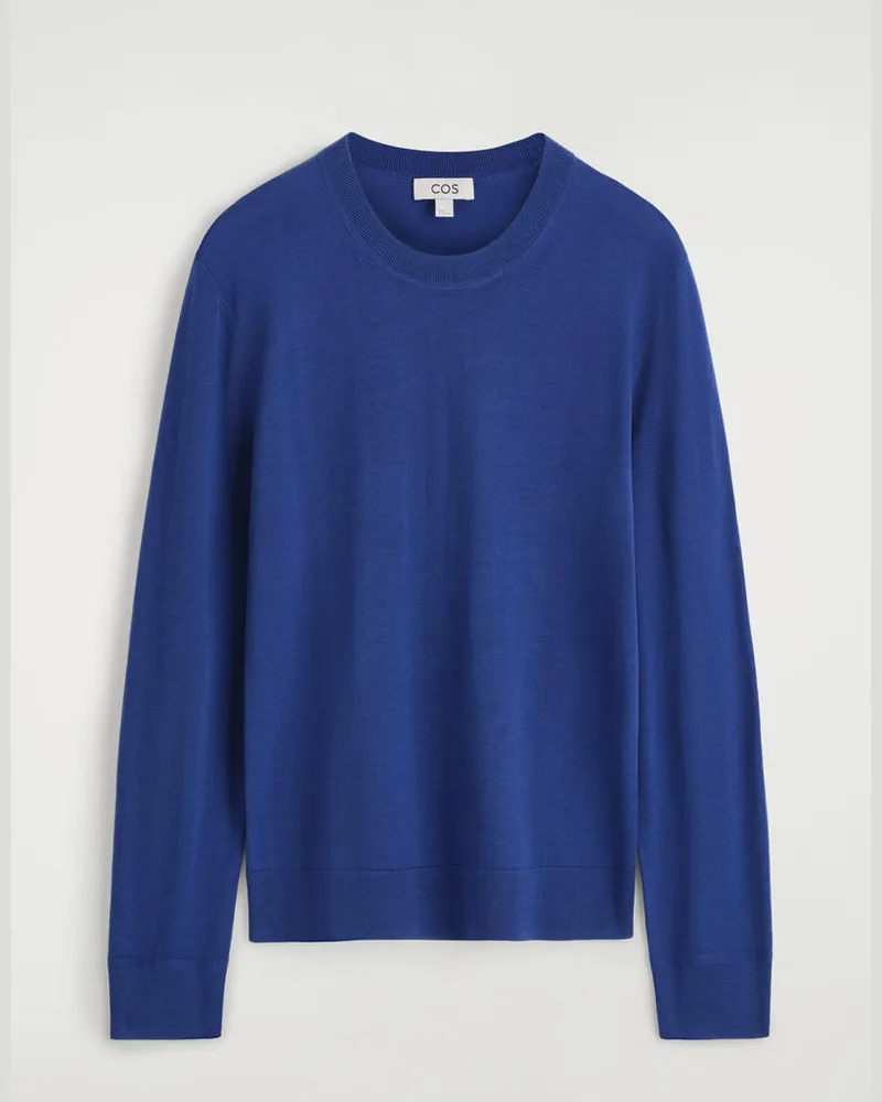 COS Schmaler Merinowollpullover Mit Rundhalsausschnitt Blau