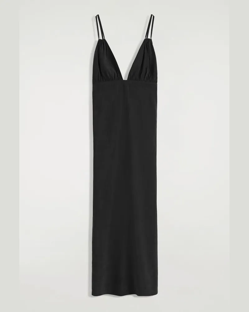 COS Maxikleid Mit V-Ausschnitt Und Raffungen Schwarz