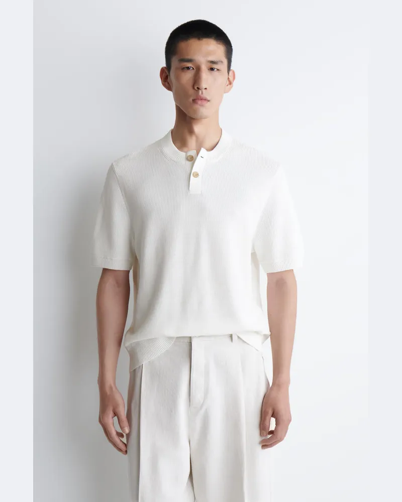 COS Gestricktes Henley-T-Shirt Aus Baumwolle Weiß