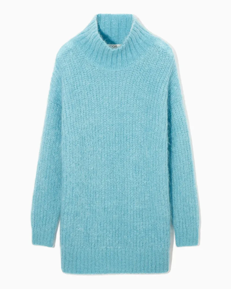 COS Langer Mohairpullover Mit Trichterkragen Türkis
